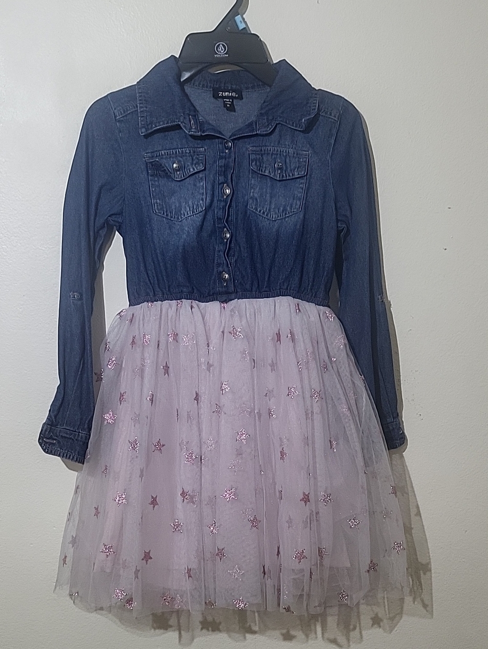 Zunie Denim Bodice with Pink Star Tulle Skirt Dress